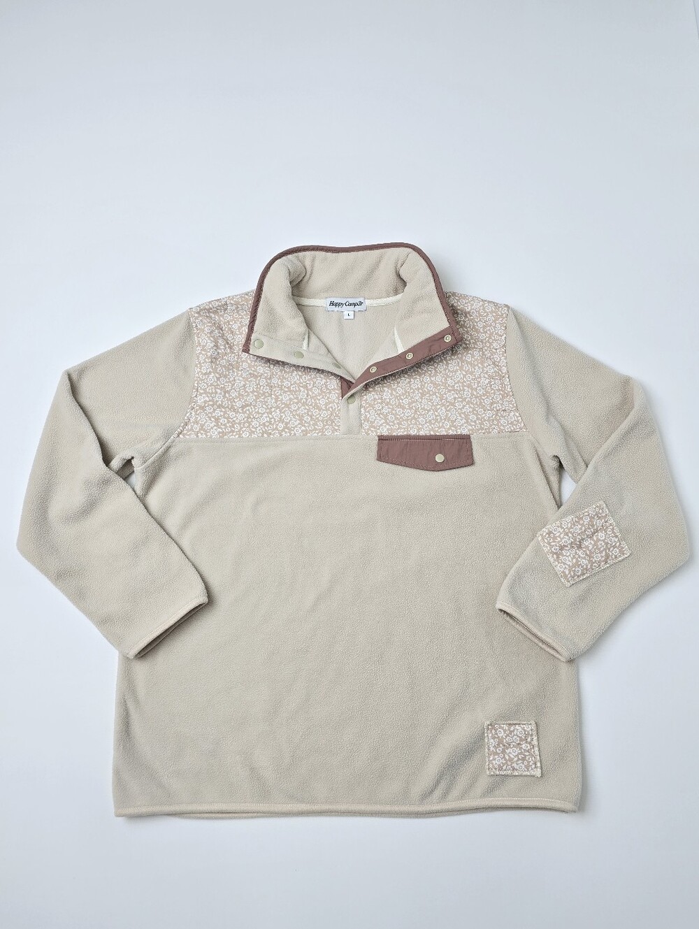 Happy Camp3r Floral Patchwork Quarter Snap Fleece Pullover Henley Size L